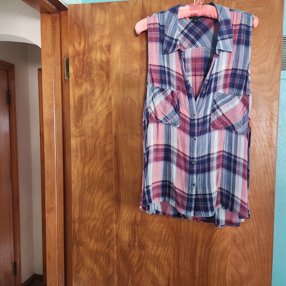 Rock & Republic Sleeveless Plaid Tank - Blue, Pink, White